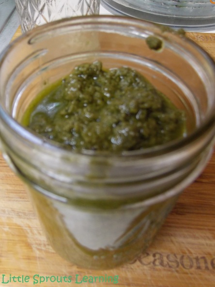 We used some of the pesto as a topping for some cooked pasta and froze the rest in pint sized jars to use later.  It was delicious!